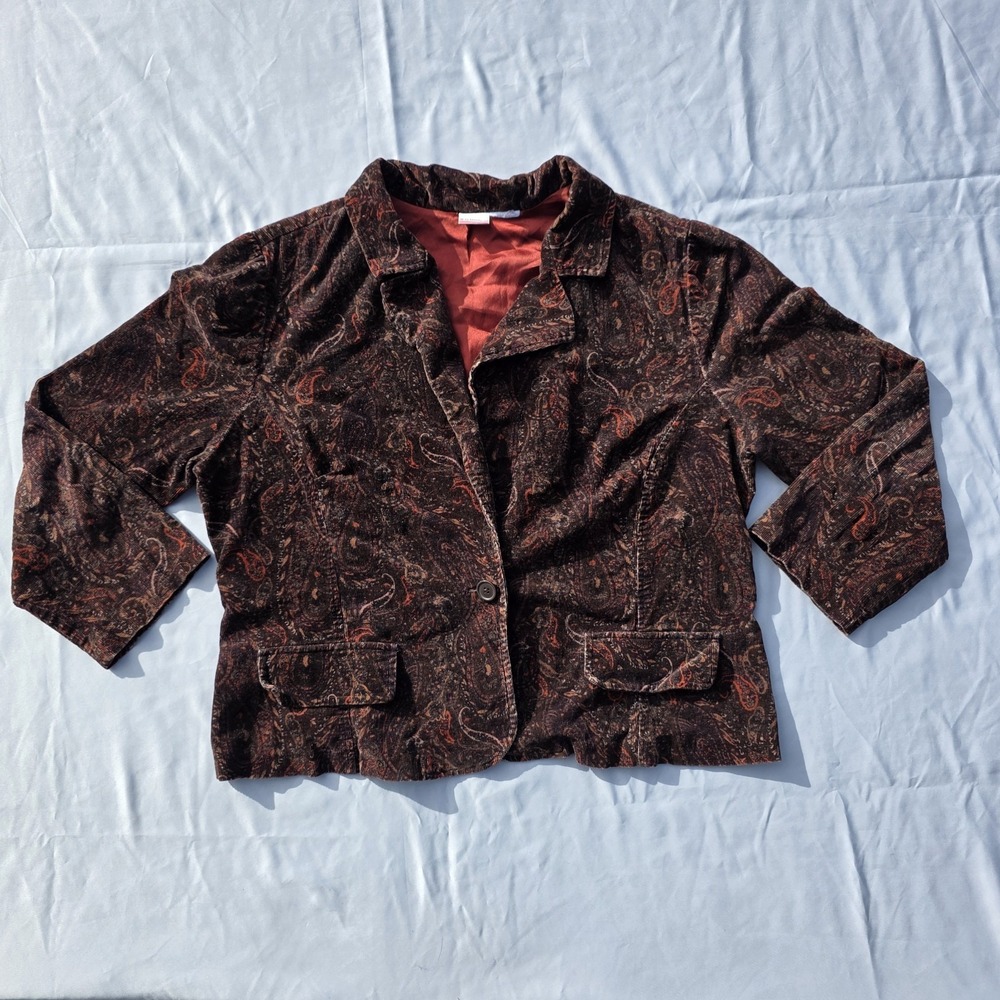 VINTAGE Corduroy Blazer Jacket Womens Medium Paisley No Boundaries Y2K